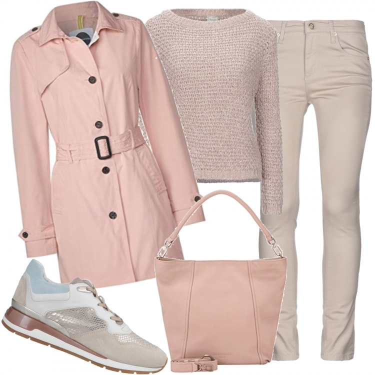Outfit mujer - Urban #22846. Estilo Urban para Todos los días. Combinación con trench, bolsos de hombro, sneakers, jerséis, vaqueros.