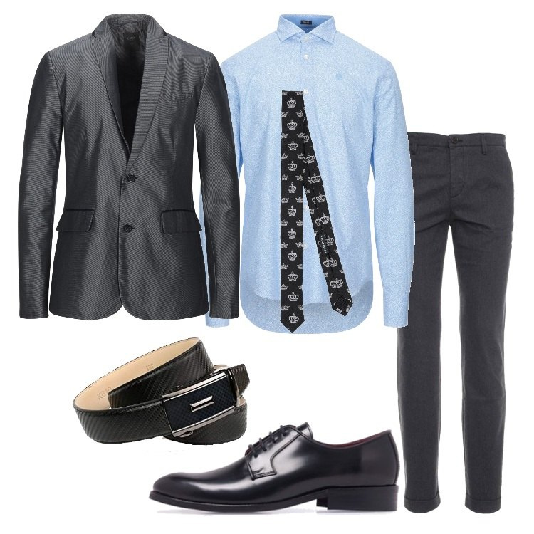 Outfit uomo - Cintura elegante + camicia azzurra. Stile Business/Elegante per Serata speciale. Abbinamento con giacche, camicie, cravatte, pantaloni, scarpe stringate, cinture.