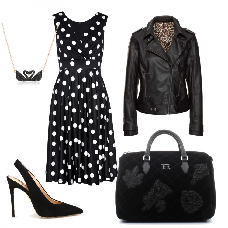 Outfit donna - Primo appuntamento. Stile Chic per Serata fuori. Abbinamento con vestiti, cappotti, borse a mano, décolleté, collane.