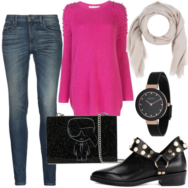 Outfit mujer - Perlas y cuentas. Estilo Trendy para Todos los días. Combinación con botas, vestidos largos, bolsos de mano, vaqueros, reloj, bandas para el pelo.
