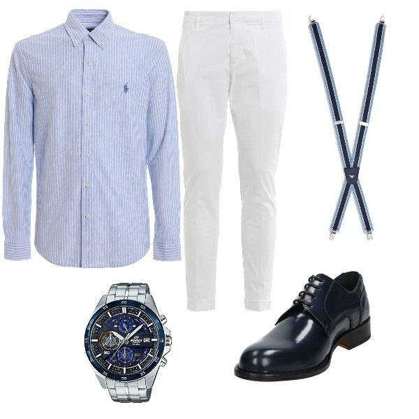 Outfit uomo - Casual #19495. Stile Casual per Ufficio. Abbinamento con scarpe stringate, pantaloni, camicie, orologi, cinture.