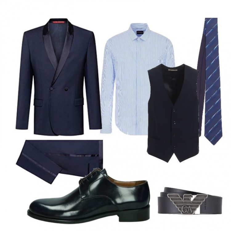 Outfit uomo - Principe azzurro. Stile Business/Elegante per Cerimonia. Abbinamento con scarpe stringate, abiti, gilet, cinture, camicie, cravatte.