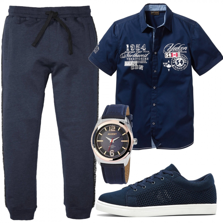 Outfit uomo - Urban #8940. Stile Urban per Tutti i giorni. Abbinamento con camicie a manica corta, pantaloni, sneakers, orologi.