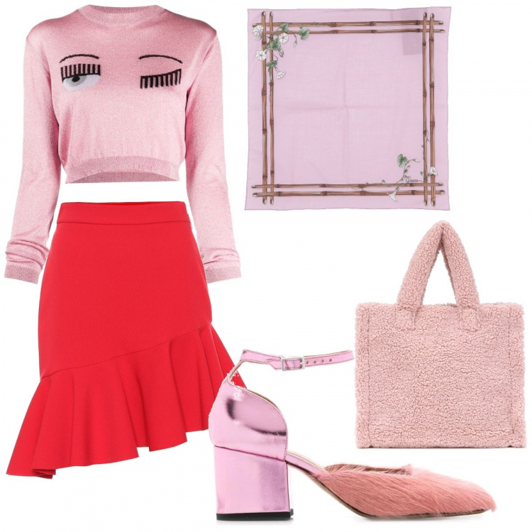 Outfit donna - Trendy #63740. Stile Trendy per Tutti i giorni. Abbinamento con foulard, maglioni, décolleté, minigonne, borse a mano.