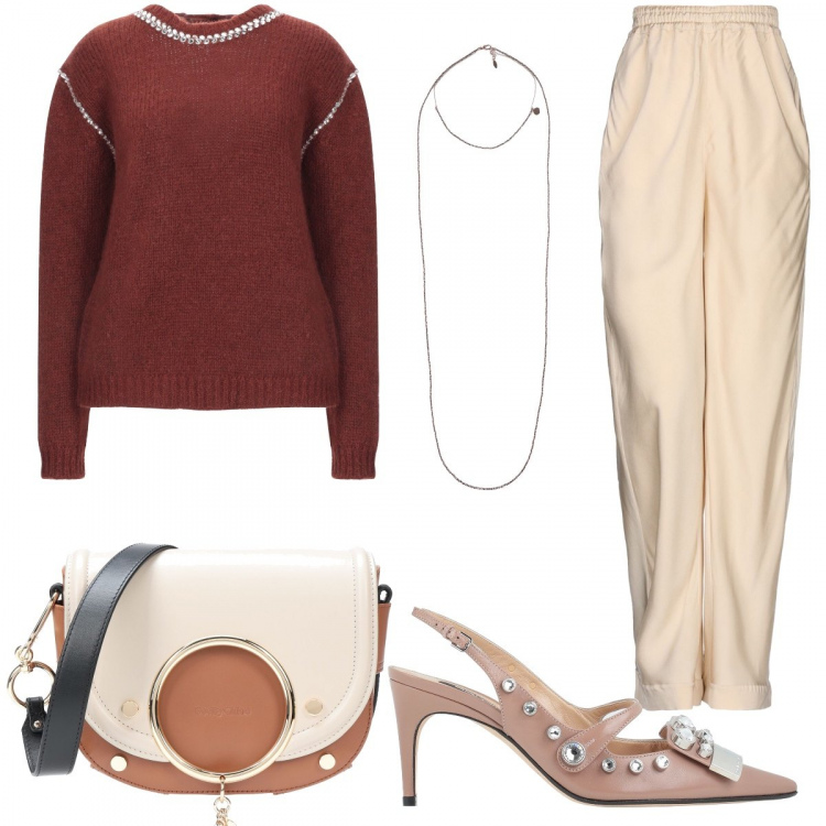 Outfit donna - Bon Ton #26705. Stile Bon Ton per Tutti i giorni. Abbinamento con décolleté, collane, pantaloni, borse a tracolla, pullovers.