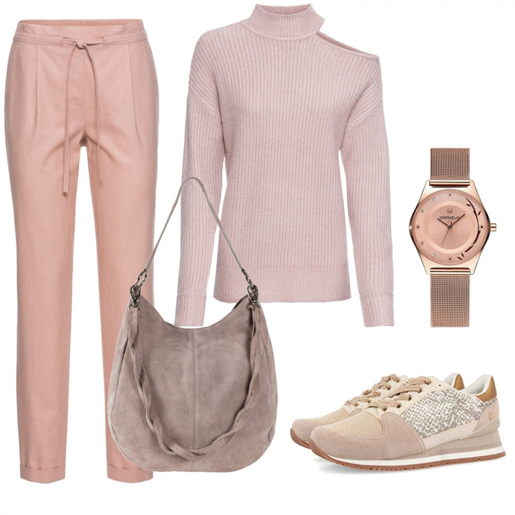 Outfit donna - Trendy #63758. Stile Trendy per Tutti i giorni. Abbinamento con pantaloni, borse a mano, maglioni, sneakers, orologi analogici.