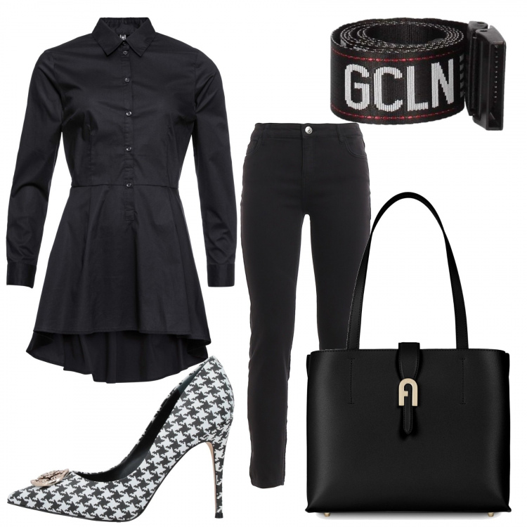 Outfit donna - Trendy #63988. Stile Trendy per Serata fuori. Abbinamento con camicie, décolleté, borse a mano, cinture, jeans skinny.