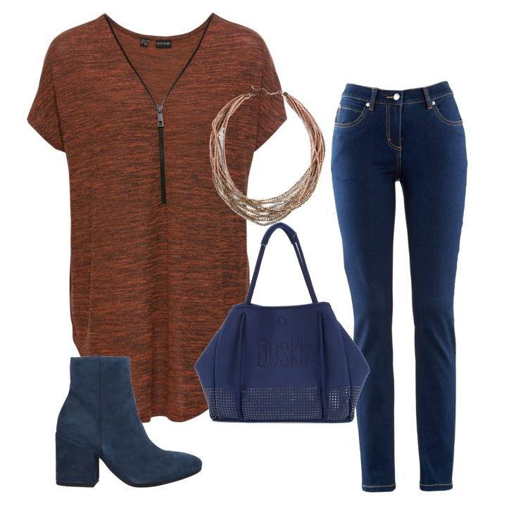 Outfit donna - Basic #36708. Stile Basic per Tutti i giorni. Abbinamento con jeans dritti, maglieria, collane, stivaletti, borse tote.