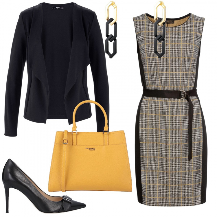 Outfit donna - Bon Ton #27022. Stile Bon Ton per Ufficio. Abbinamento con blazer, vestiti a tubino, borse a mano, décolleté, orecchini.