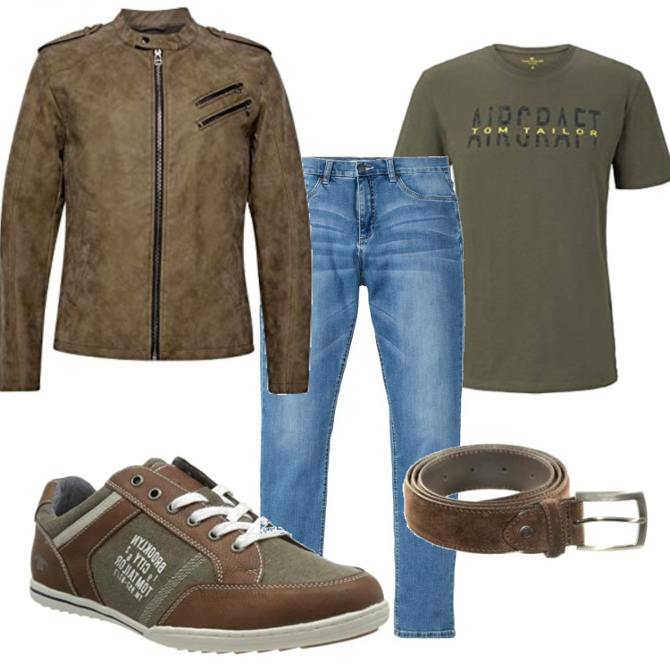 Outfit uomo - Casual #19656. Stile Casual per Tutti i giorni. Abbinamento con jeans, cinture, giacche, sneakers, t-shirt.