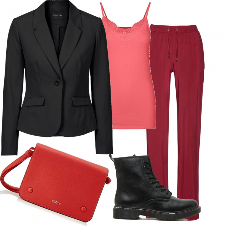 Outfit donna - Comoda comoda.. Stile Trendy per Tutti i giorni. Abbinamento con blazer, leggings, anfibi, canottiere, borse a tracolla.