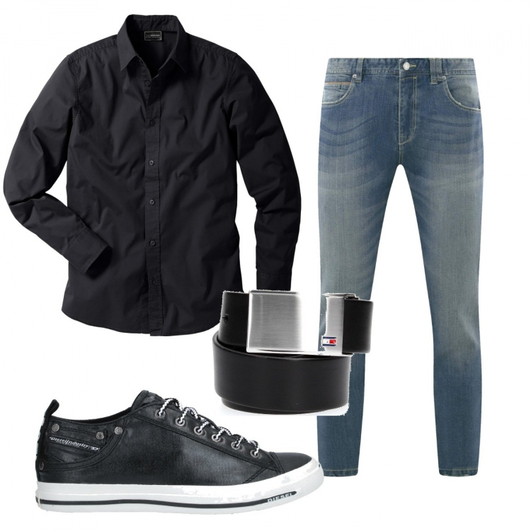 Outfit uomo - Casual #19722. Stile Casual per Tutti i giorni. Abbinamento con camicie, sneakers, cinture, jeans slim fit.