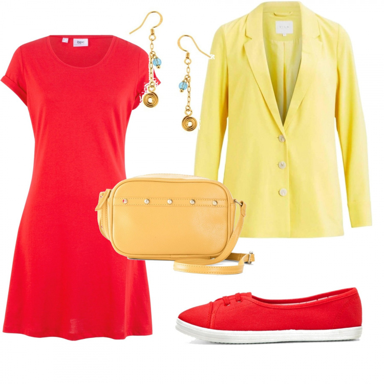 Outfit donna - Basic #37029. Stile Basic per Tutti i giorni. Abbinamento con vestiti, ballerine, borse a spalla, blazer, orecchini.