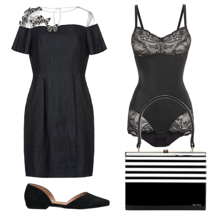 Outfit donna - Curvy romantica. Stile Bon Ton per Ufficio. Abbinamento con body, vestiti corti, ballerine, borse a mano.