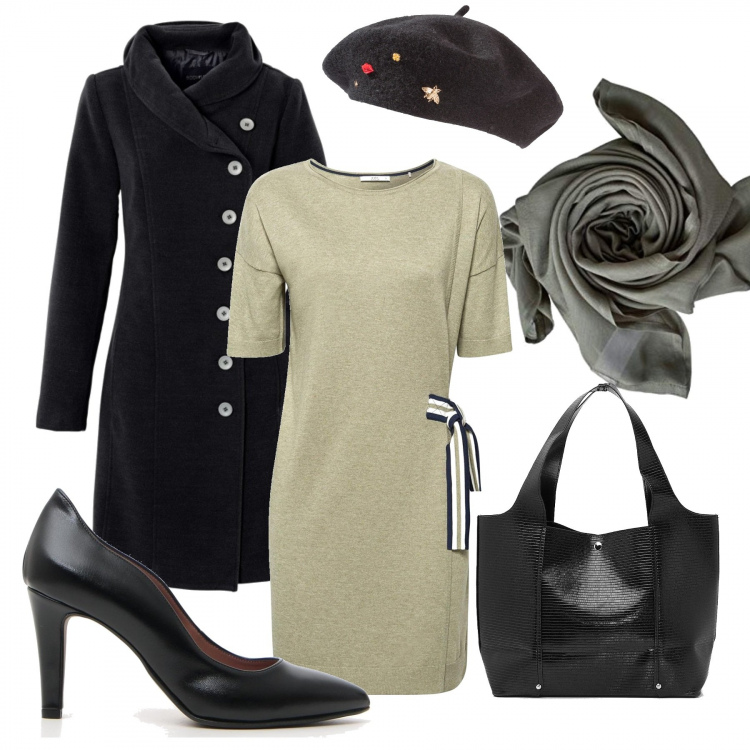 Outfit donna - Una maestra di stile.. Stile Trendy per Scuola/Università. Abbinamento con cappelli e berretti, cappotti, borse tote, vestiti, décolleté, sciarpe.