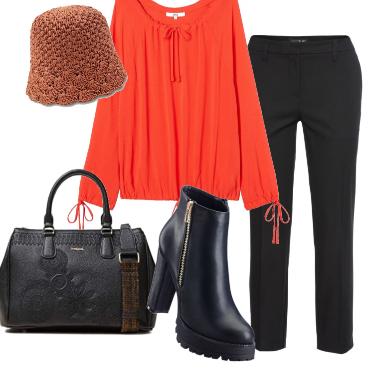 Outfit donna - Cappellino chic. Stile Basic per Tutti i giorni. Abbinamento con pantaloni, stivaletti, camicie, borse a mano, cappelli.