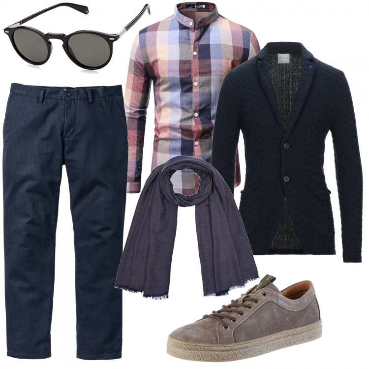 Outfit uomo - Casual #19991. Stile Casual per Tutti i giorni. Abbinamento con pantaloni chino, giacche, camicie, occhiali da sole, sciarpe, sneakers.