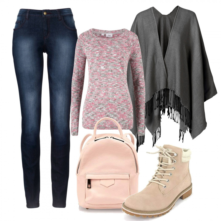 Outfit donna - Piccoli prezzi. Stile Basic per Scuola/Università. Abbinamento con jeans skinny, maglioni, cappotti, stivali, zaini.