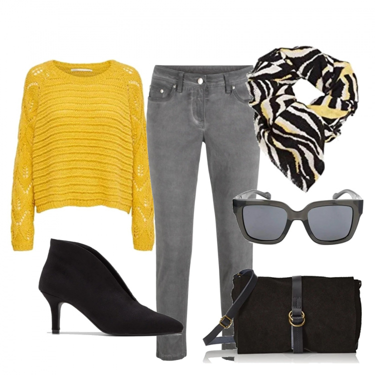 Outfit donna - Brunch in centro. Stile Basic per Tutti i giorni. Abbinamento con zaini, pantalone capri, pullovers, pochette, sciarpe, occhiali da sole.