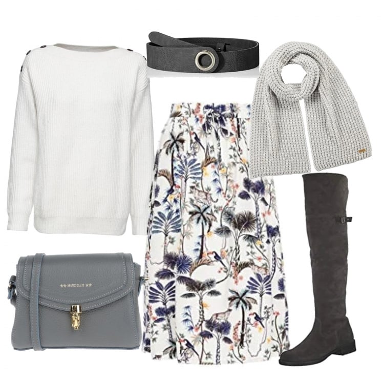 Outfit donna - Bianco in autunno si può!. Stile Bon Ton per Tutti i giorni. Abbinamento con maglieria, borse a spalla, gonne, stivali, cinture, sciarpe.