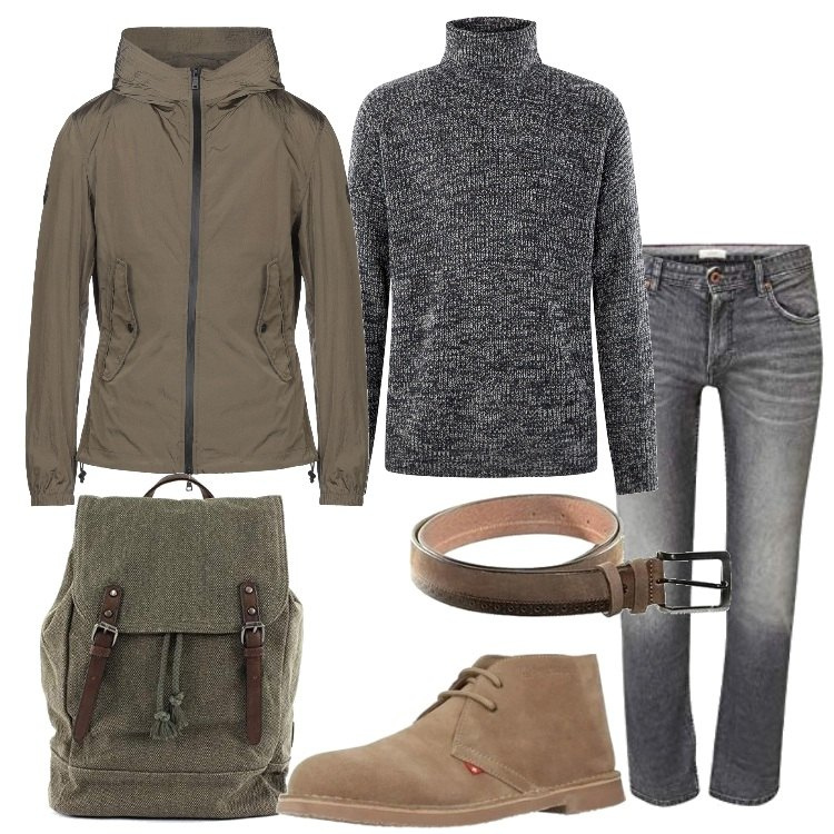 Outfit uomo - Polacchino+jeans. Stile Casual per Tutti i giorni. Abbinamento con cappotti, stivali e stivaletti, cinture, maglioni, jeans, borse sportive.
