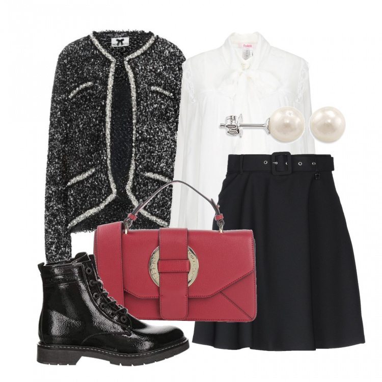 Outfit donna - TREND: Giacche modello Chanel. Stile Trendy per Tutti i giorni. Abbinamento con gonne longuette, cardigans, camicie, borse a mano, stivali, orecchini.