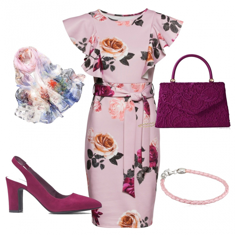 Outfit donna - Pink is good!!. Stile Bon Ton per Serata fuori. Abbinamento con pantaloni chino, décolleté, borse a mano, braccialetti, scialli.