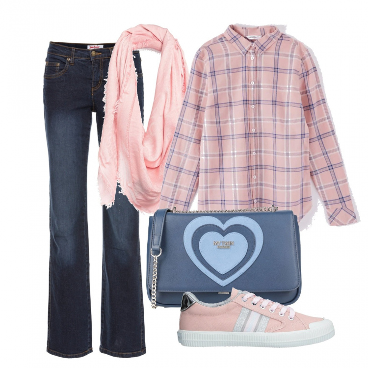 Outfit donna - PINK IS GOOD! (Fondazione Veronesi). Stile Trendy per Tutti i giorni. Abbinamento con jeans dritti, borse a tracolla, sneakers, foulard, camicie.