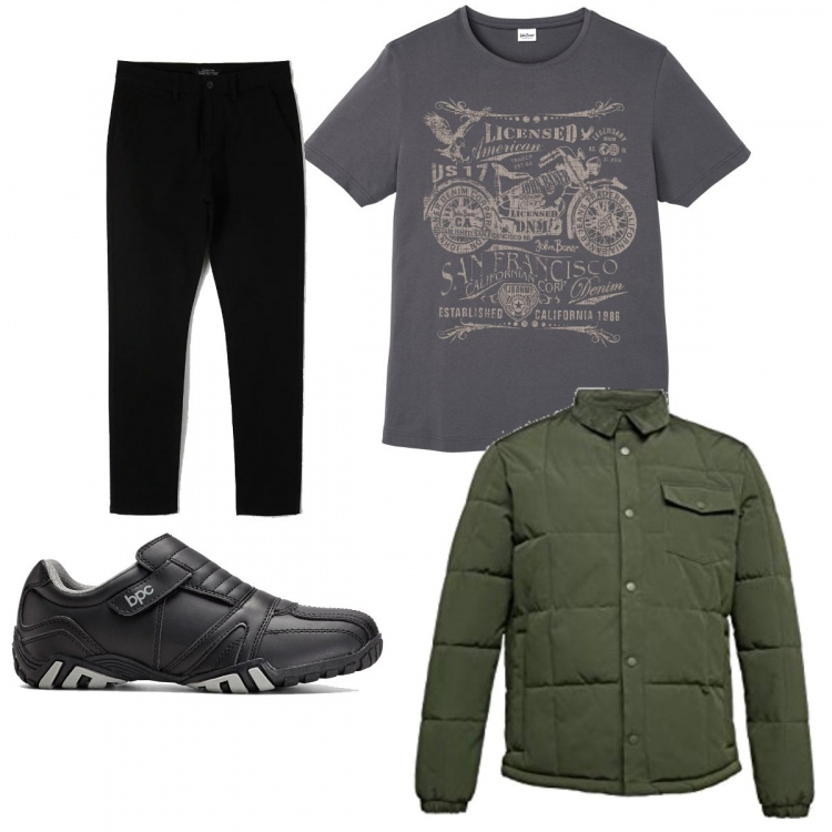 Outfit uomo - Casual #20117. Stile Casual per Tutti i giorni. Abbinamento con scarpe stringate, t-shirt, pantaloni, giacche.