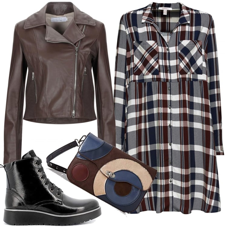 Outfit mujer - Rock #6306. Estilo Rock para Todos los días. Combinación con vestidos camiseros, botas, bandoleras, abrigos.