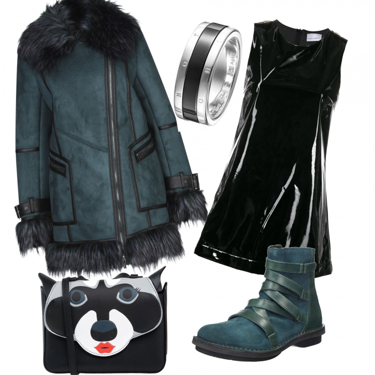Outfit mujer - Rock #6073. Estilo Rock para Todos los días. Combinación con botines, anillos, abrigos, vestidos cortos, bandoleras.