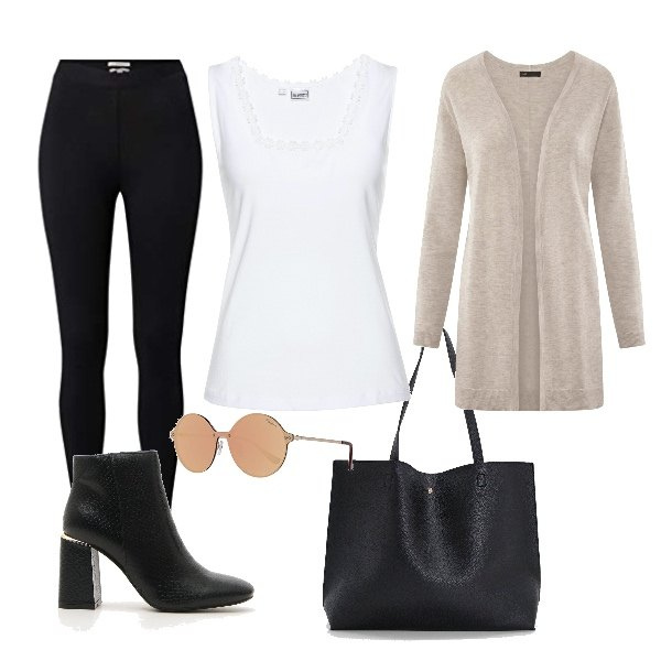 Outfit donna - Trendy #66797. Stile Trendy per Ufficio. Abbinamento con top, shopping bag, cardigans, pantaloni, stivaletti, occhiali da sole.