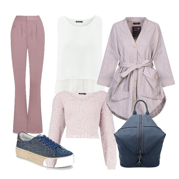 Outfit donna - Trendy #66797. Stile Trendy per Tutti i giorni. Abbinamento con cappotti, pullovers, pantaloni, sneakers, top, zaini.