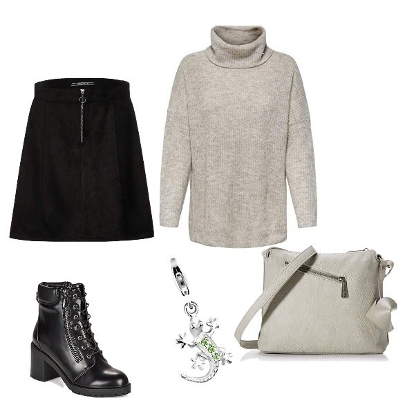 Outfit donna - Urban #24441. Stile Urban per Scuola/Università. Abbinamento con stivaletti, gonne, pullovers, borse a tracolla, ciondoli.