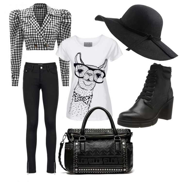Outfit donna - Hypster in ufficio!. Stile Urban per Ufficio. Abbinamento con pantaloni, t-shirt, stivaletti, borse a mano, blazer, cappelli.