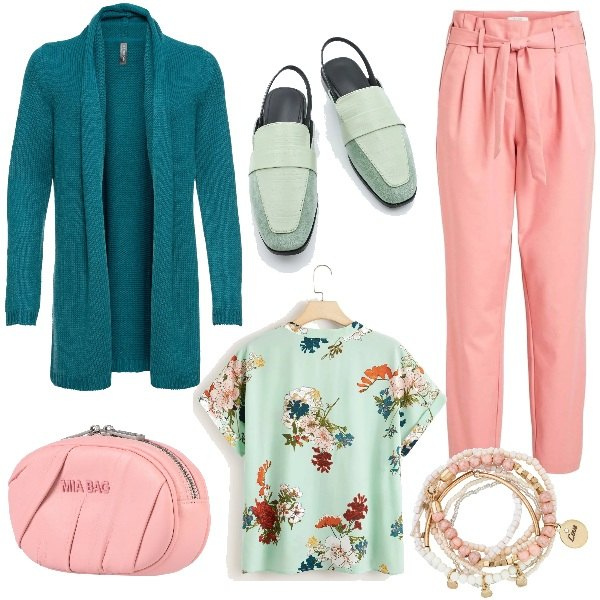 Outfit donna - Pink is good! FV 2. Stile Trendy per Tutti i giorni. Abbinamento con cardigans, braccialetti, zaini, pantaloni, top, mocassini.