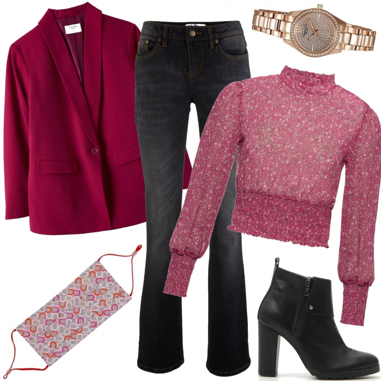 Outfit donna - Alla moda ai tempi del Covid.... Stile Trendy per Tutti i giorni. Abbinamento con jeans bootcut, pullovers, blazer, stivaletti, sciarpe, orologi analogici.