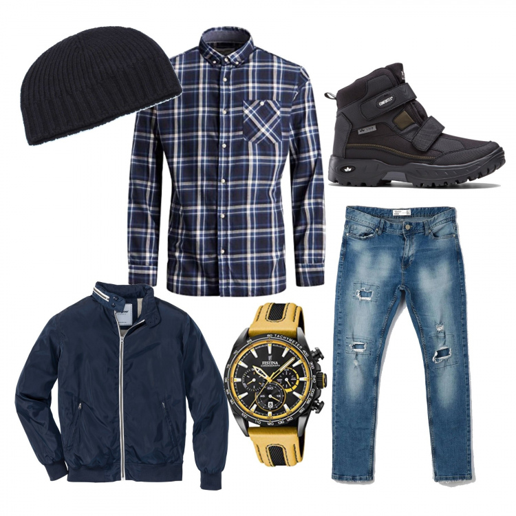 Outfit uomo - Con la camicia a quadri. Stile Casual per Tutti i giorni. Abbinamento con stivali e stivaletti, cappotti, jeans, berretti, camicie, orologi.