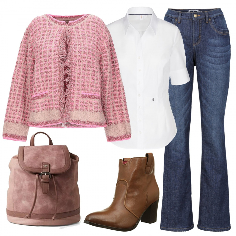 Outfit donna - Pink is good. Stile Trendy per Tutti i giorni. Abbinamento con jeans bootcut, cardigans, stivaletti texani, camicie a manica corta, borse tote.