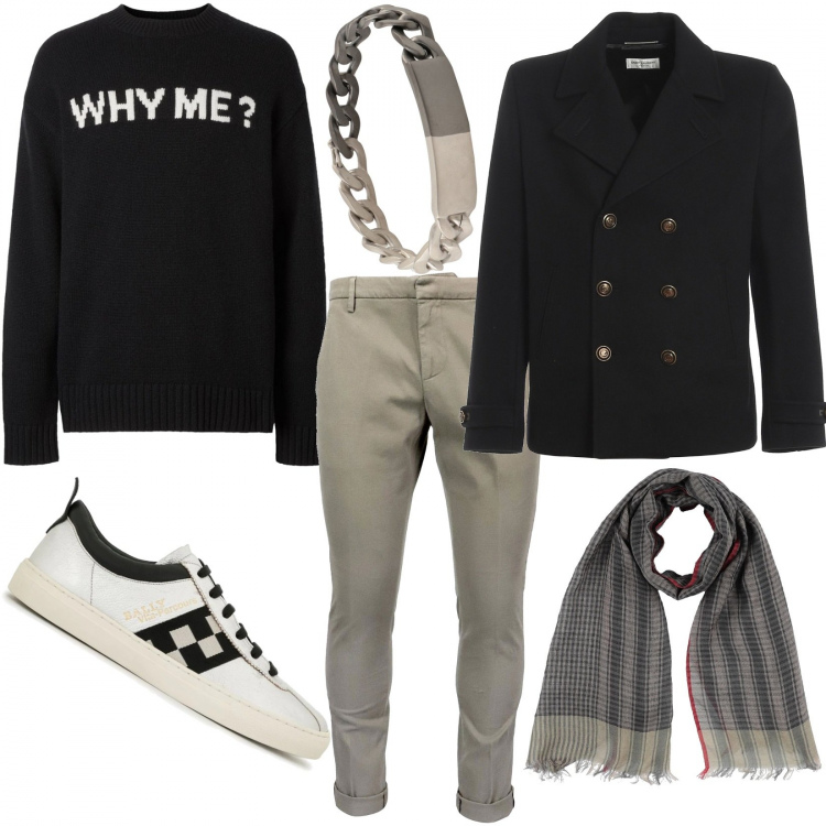 Outfit uomo - Felpa e caban. Stile Urban per Tutti i giorni. Abbinamento con maglioni, sneakers, braccialetti, sciarpe, caban, pantaloni chino.