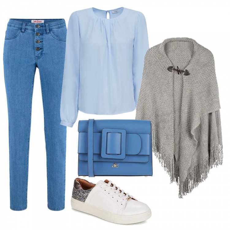 Outfit donna - Curvy comodo. Stile Trendy per Tutti i giorni. Abbinamento con borse a mano, tute, bluse, cappotti, sneakers.