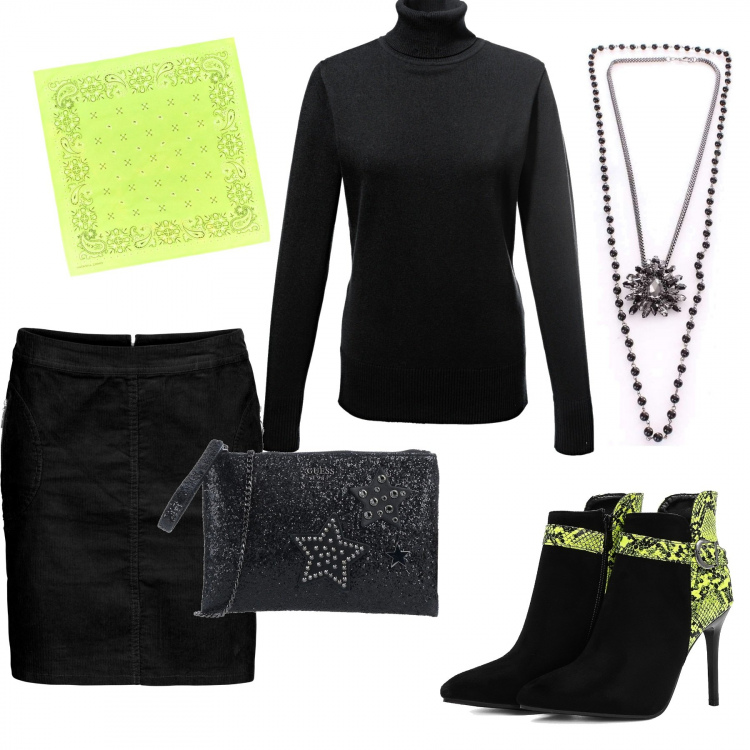 Outfit donna - Sexy #8592. Stile Sexy per Serata fuori. Abbinamento con maglieria, sneakers, borse a mano, collane, sciarpe, stivali.
