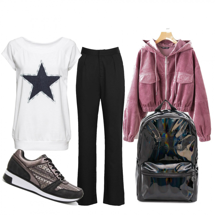 Outfit donna - Urban #24636. Stile Urban per Sport. Abbinamento con t-shirt, pantaloni, sneakers, zaini, blazer.