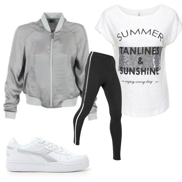 Outfit donna - Ti porto a scuola...e poi passeggio. Stile Basic per Tutti i giorni. Abbinamento con leggings, sneakers.