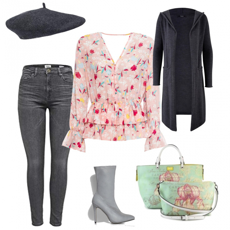 Outfit donna - Alla ricerca di un sorriso. Stile Trendy per Tutti i giorni. Abbinamento con cardigans, bluse, stivaletti, shopping bag, cappelli, pantaloni.