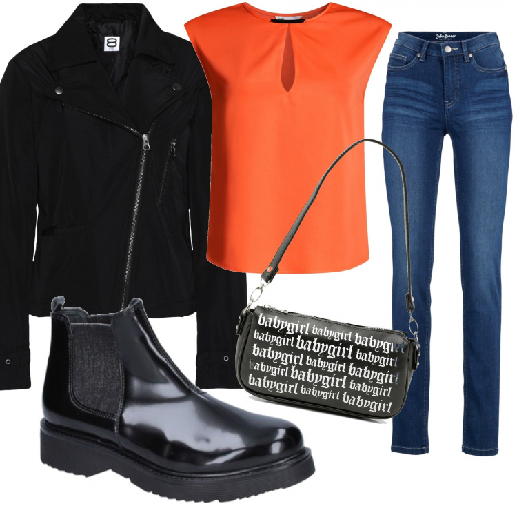 Outfit donna - Baby girl. Stile Trendy per Tutti i giorni. Abbinamento con jeans, cappotti, borse a spalla, stivaletti, top.