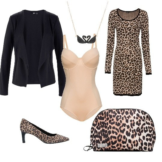 Outfit donna - Un leopardo tra di noi. Stile Trendy per Cerimonia. Abbinamento con body, blazer, vestiti, décolleté, clutch, collane.