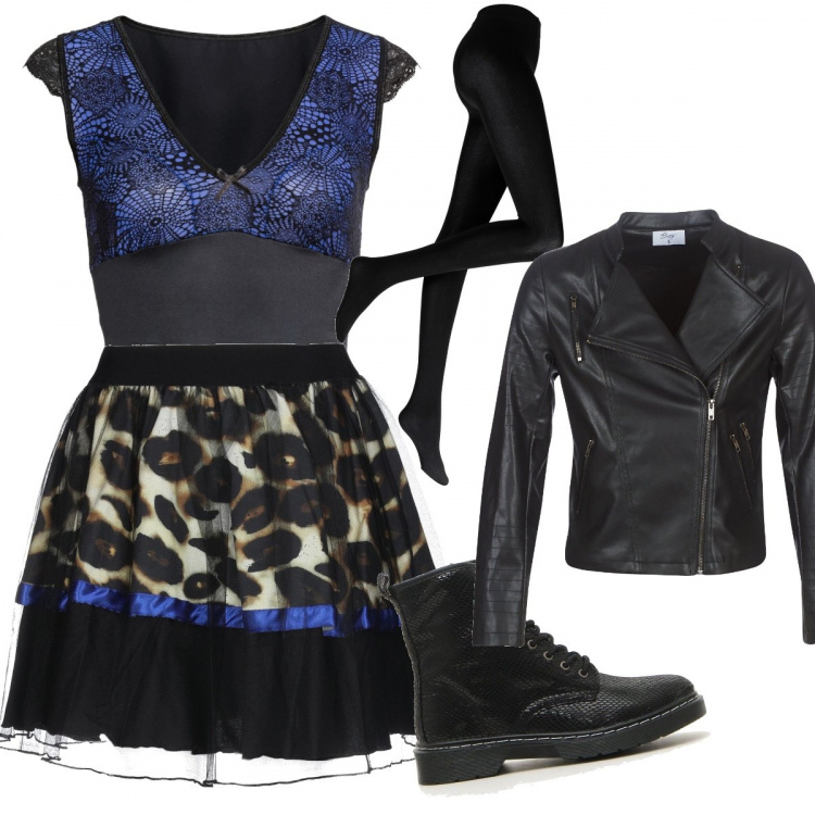 Outfit donna - Rock #6399. Stile Rock per Serata fuori. Abbinamento con collant, body, minigonne, giacche, anfibi.