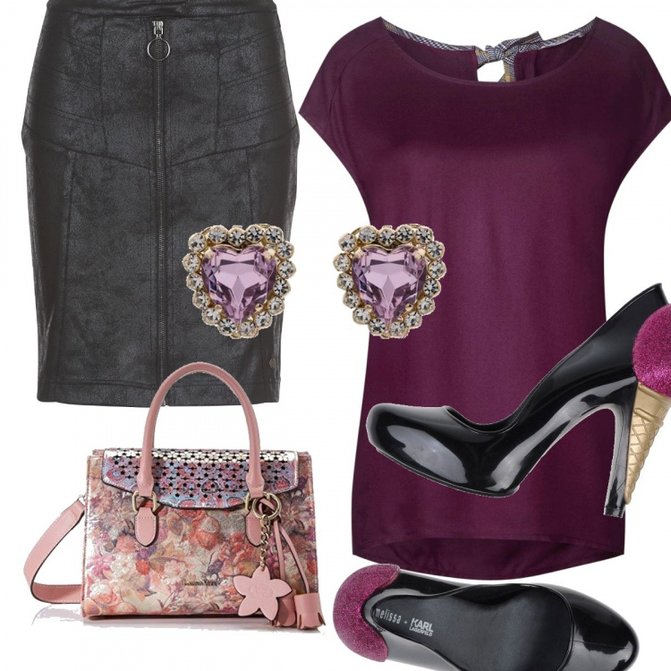 Outfit donna - Trendy #67885. Stile Trendy per Ufficio. Abbinamento con minigonne, orecchini, décolleté, camicie, borse a mano.