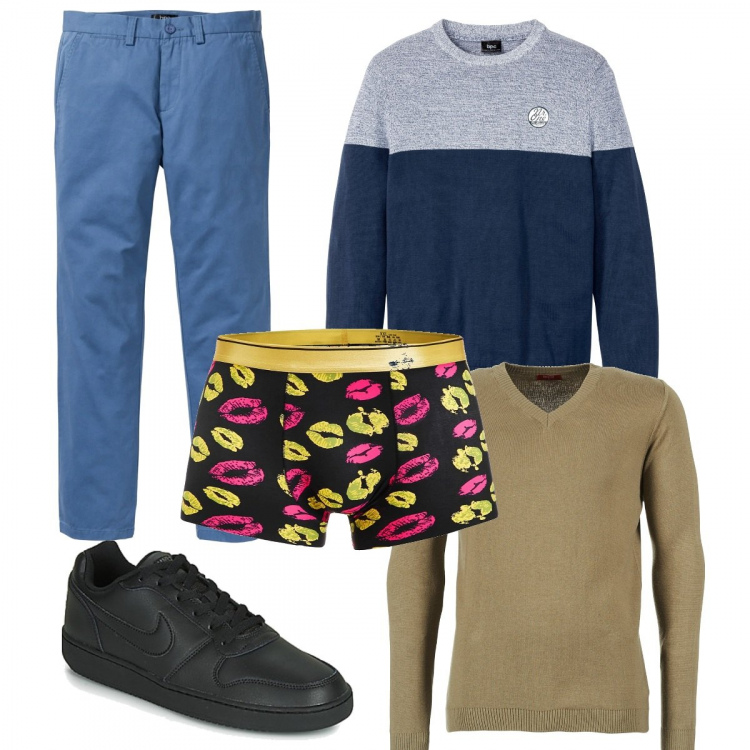 Outfit uomo - Casual #20503. Stile Casual Abbinamento con t-shirt sportive, pantaloni chino, maglieria, sneakers, boxer.